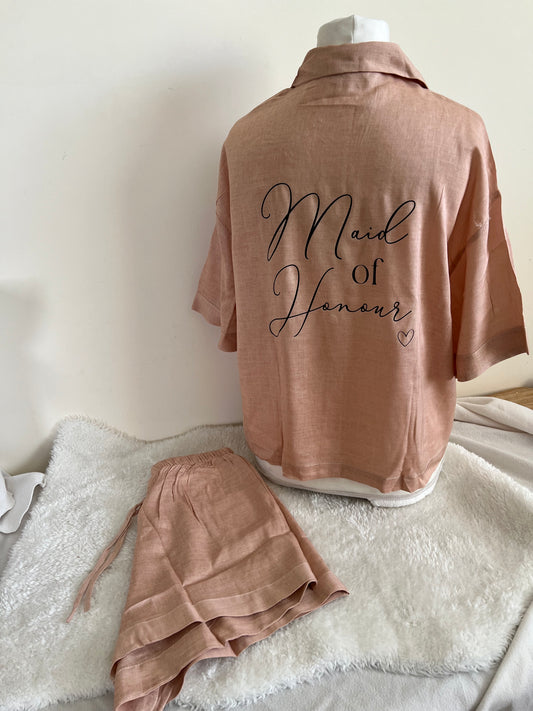 Adult Linen Blend Short PJ Set