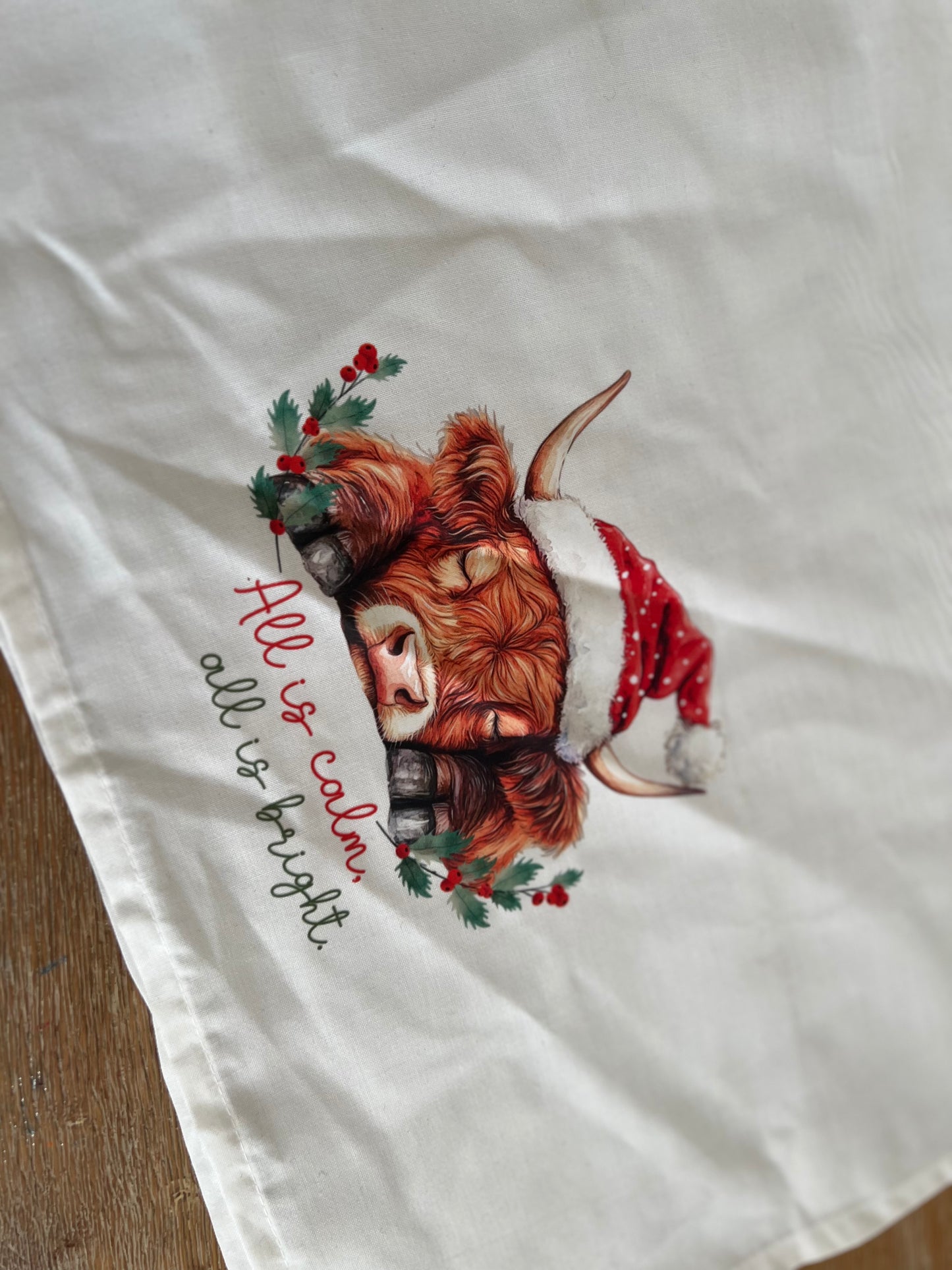 Highland Cow Christmas Tea Towel