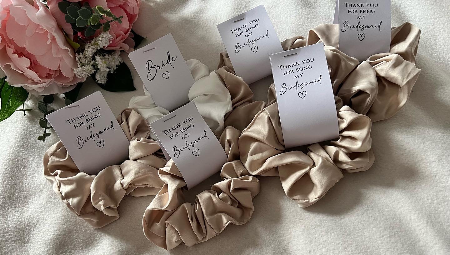 Satin Hair Scrunchies with Personalised Tag