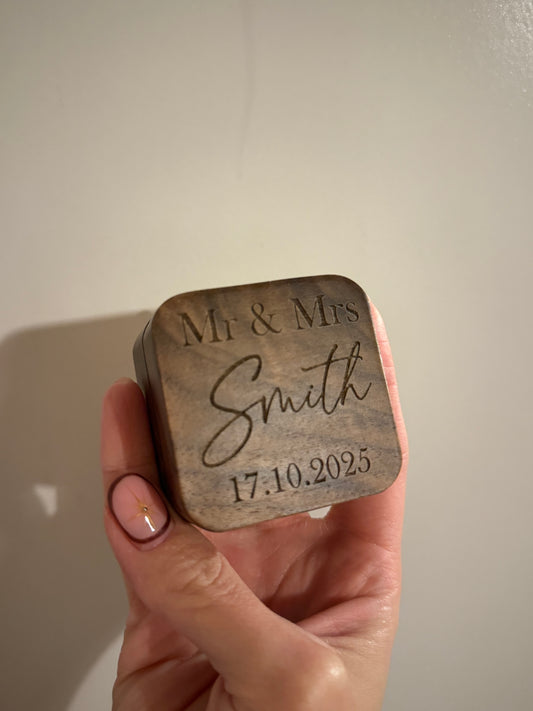 Personalised engraved wooden double ring box