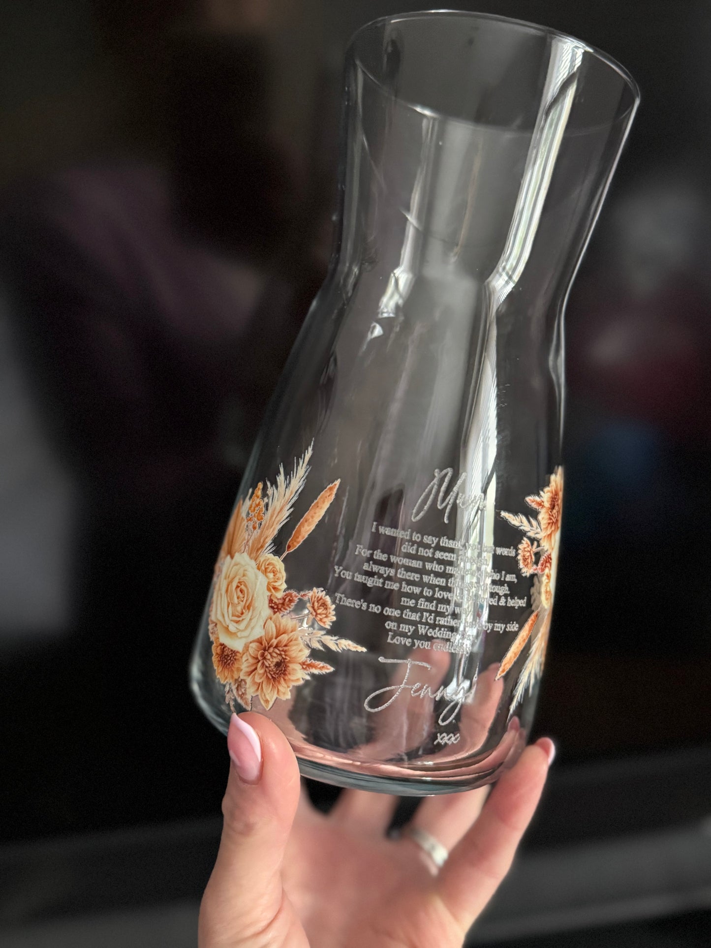 Personalised Engraved Vase- Mother of the Groom/Bride- Thank you Gift/Birthday