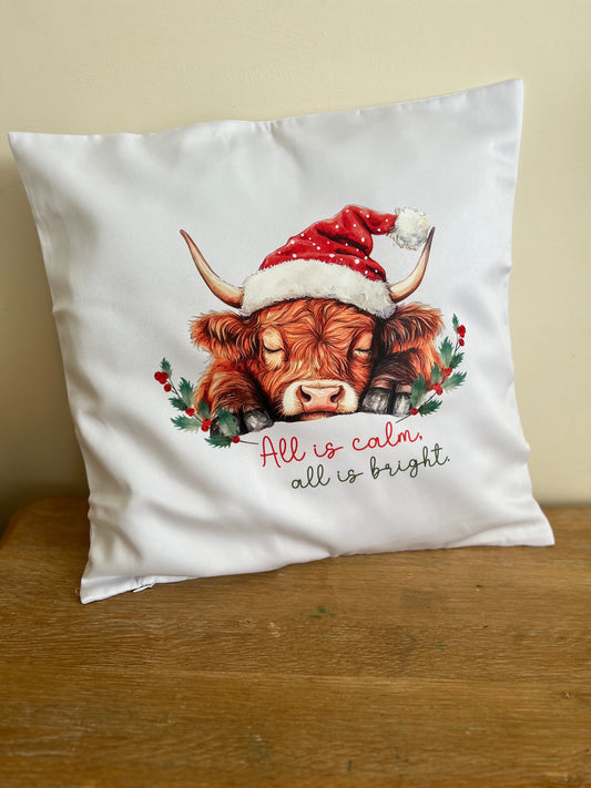 Highland Cow Christmas Cushion Cover