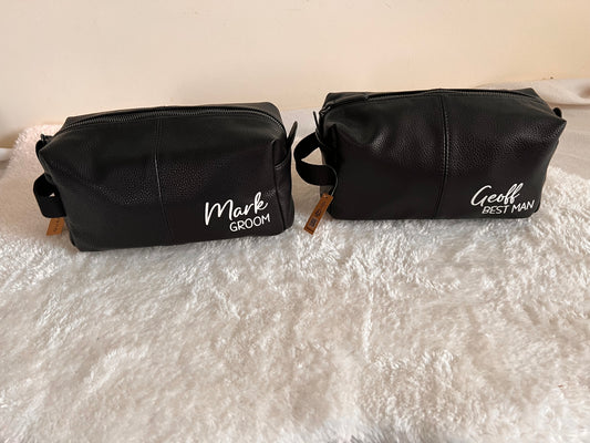 Men’s Black Leather Look Wash Bags