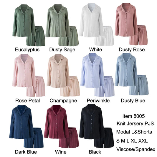 Adult Button Down Modal Short PJ's with Long Arms
