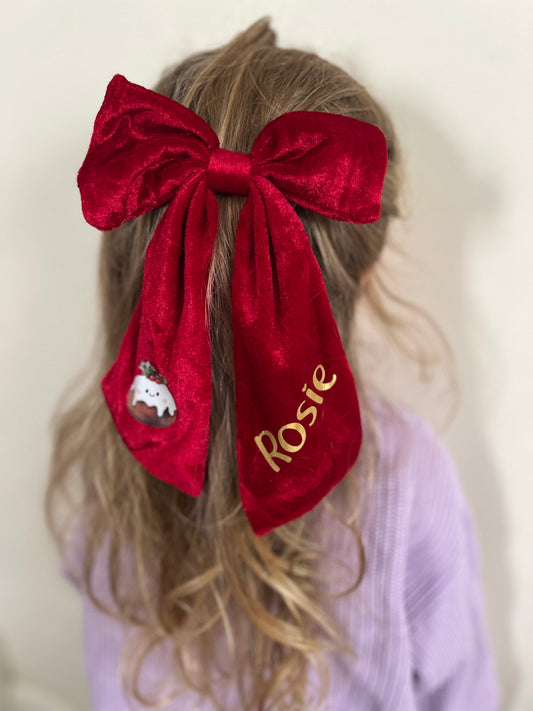 Personalised Velvet Clip Large Hair Bow