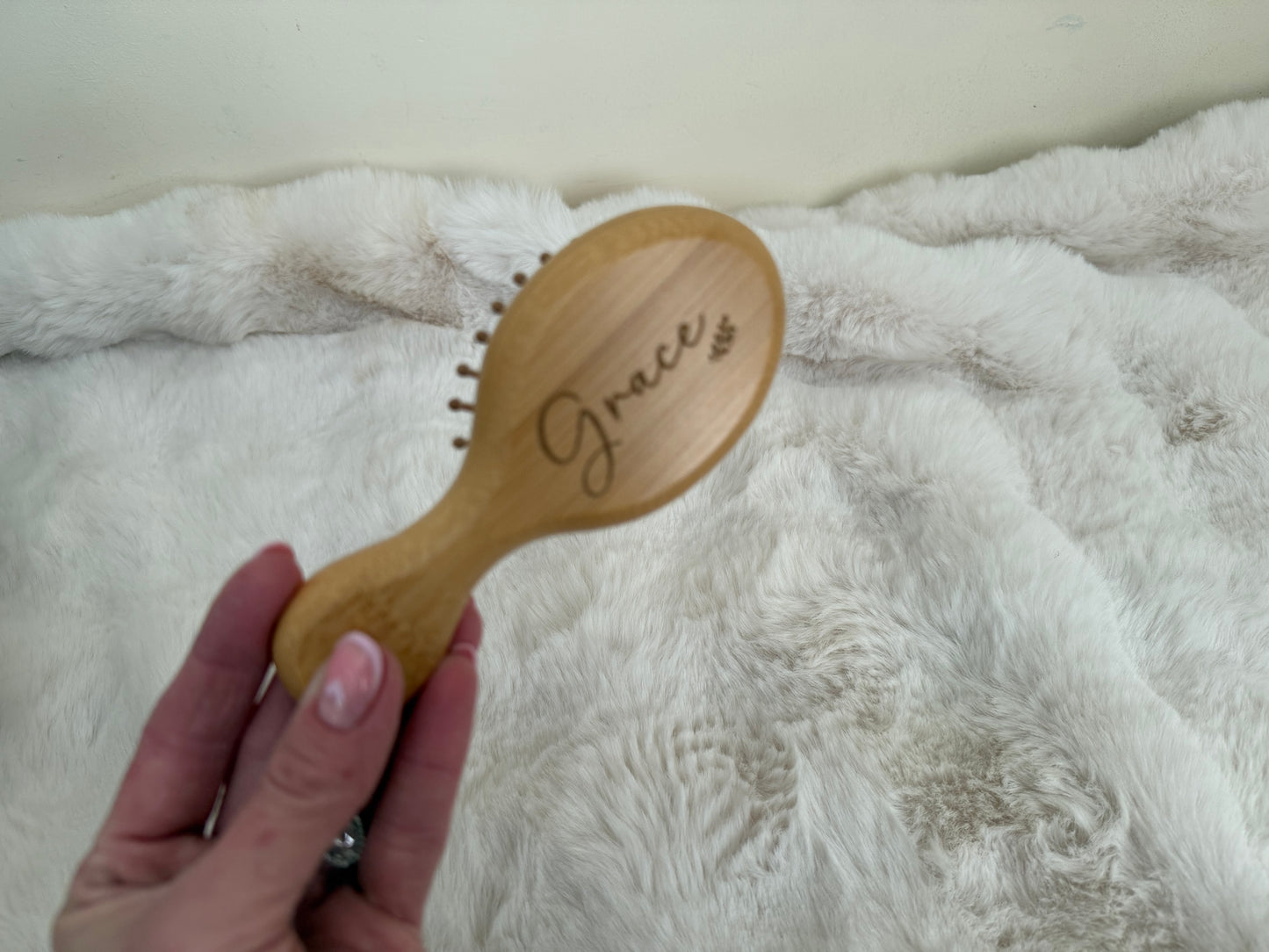 Mini wooden engraved hairbrush
